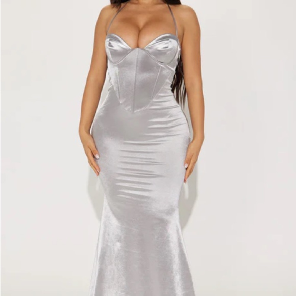 Fashion Nova Shimmering Silver Dress
